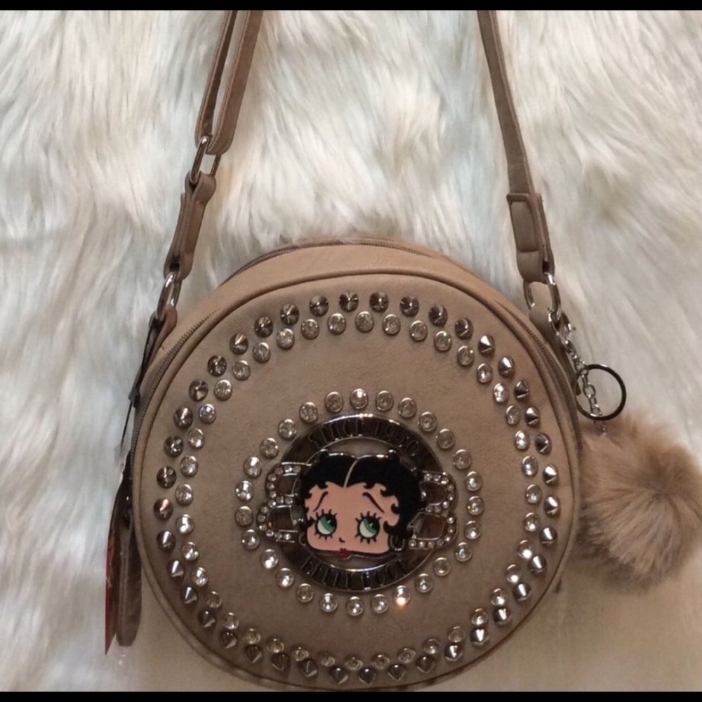 NEW⭐️Betty Boop  Messenger Bag w/POM -Oyster Beige